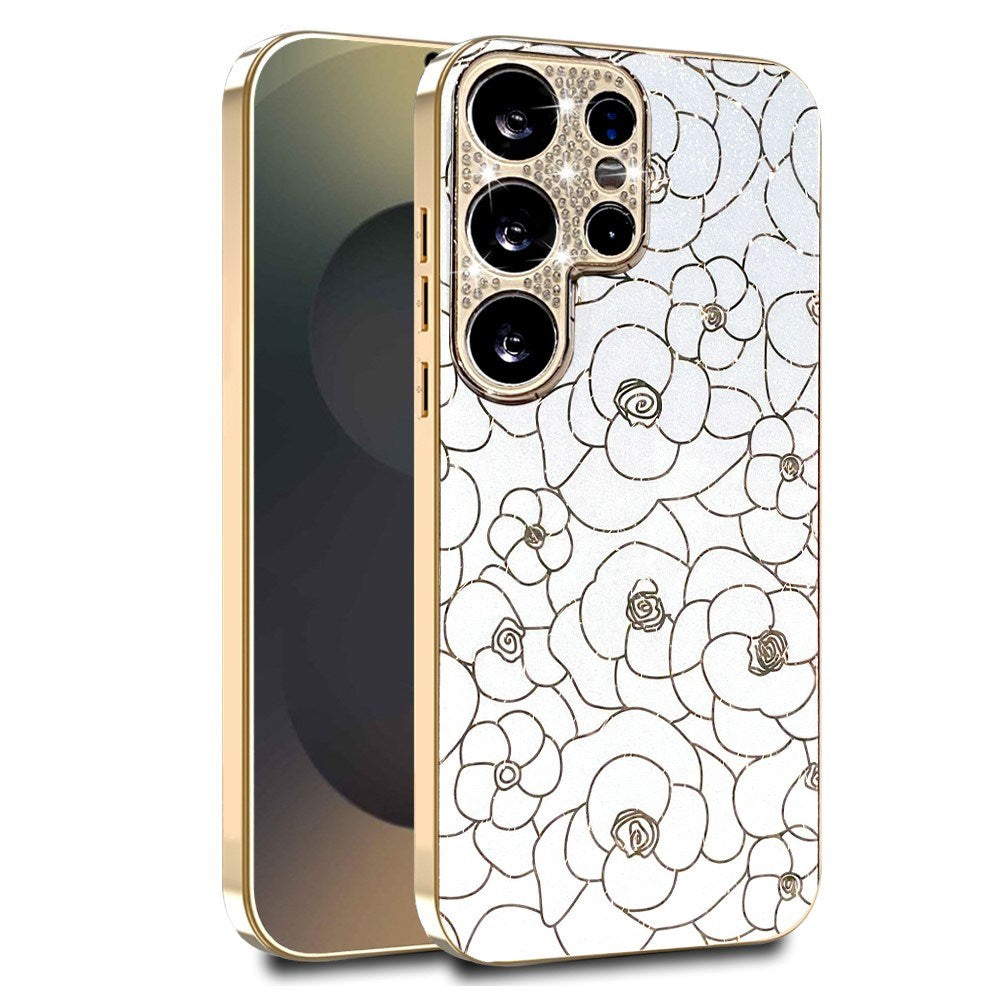 Samsung Galaxy S26 Ultra EIDERWOOD Hybrid Plast Deksel m. Blomster & Diamant Kamera - Hvit