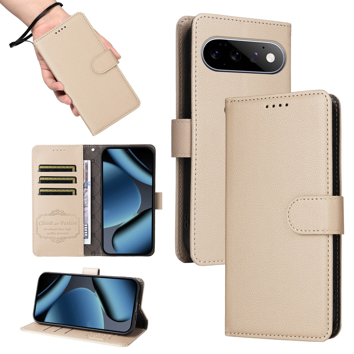 EIDERWOOD Google Pixel 11 / 11 Pro Flippdeksel - Kortholder & Håndleddsstropp - Beige