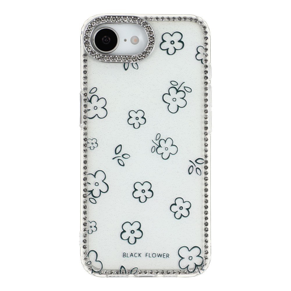 iPhone 17e / 16e EIDERWOOD Hybrid Deksel med Strass & Blomsterdesign - Hvit / Blomster