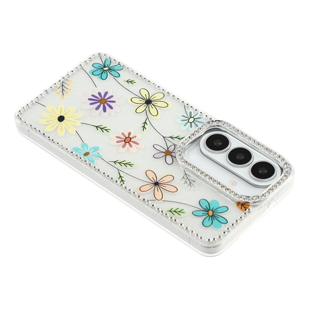 Samsung Galaxy S26 EIDERWOOD Hybrid Deksel med Strass & Blomsterdesign - Hvit / Flerfargede Blomster