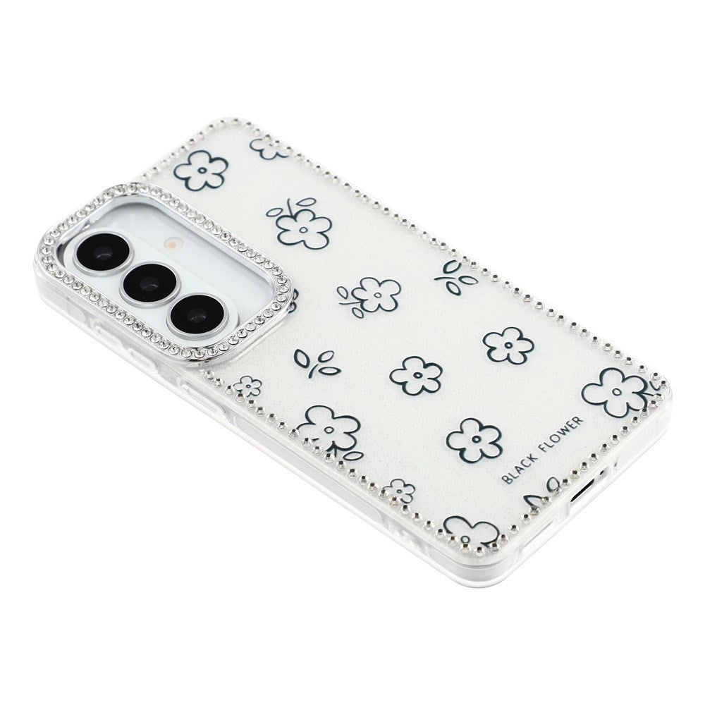 Samsung Galaxy S26 EIDERWOOD Hybrid Deksel med Strass & Blomsterdesign - Hvit / Blomster