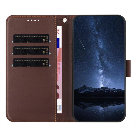 Sony Xperia 1 VIII EIDERWOOD Flip Deksel i Kunstskinn med Stativfunksjon og Kortholder - Brun