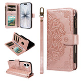 iPhone 17 EIDERWOOD Flippdeksel med 9 Kortholdere - Glidelåslomme - RFDI-Blokkering - Stropp - Rose Gold
