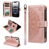iPhone 17e / 16e EIDERWOOD Flippdeksel med 9 Kortholdere - Glidelåslomme - RFDI-Blokkering - Stropp - Rose Gold