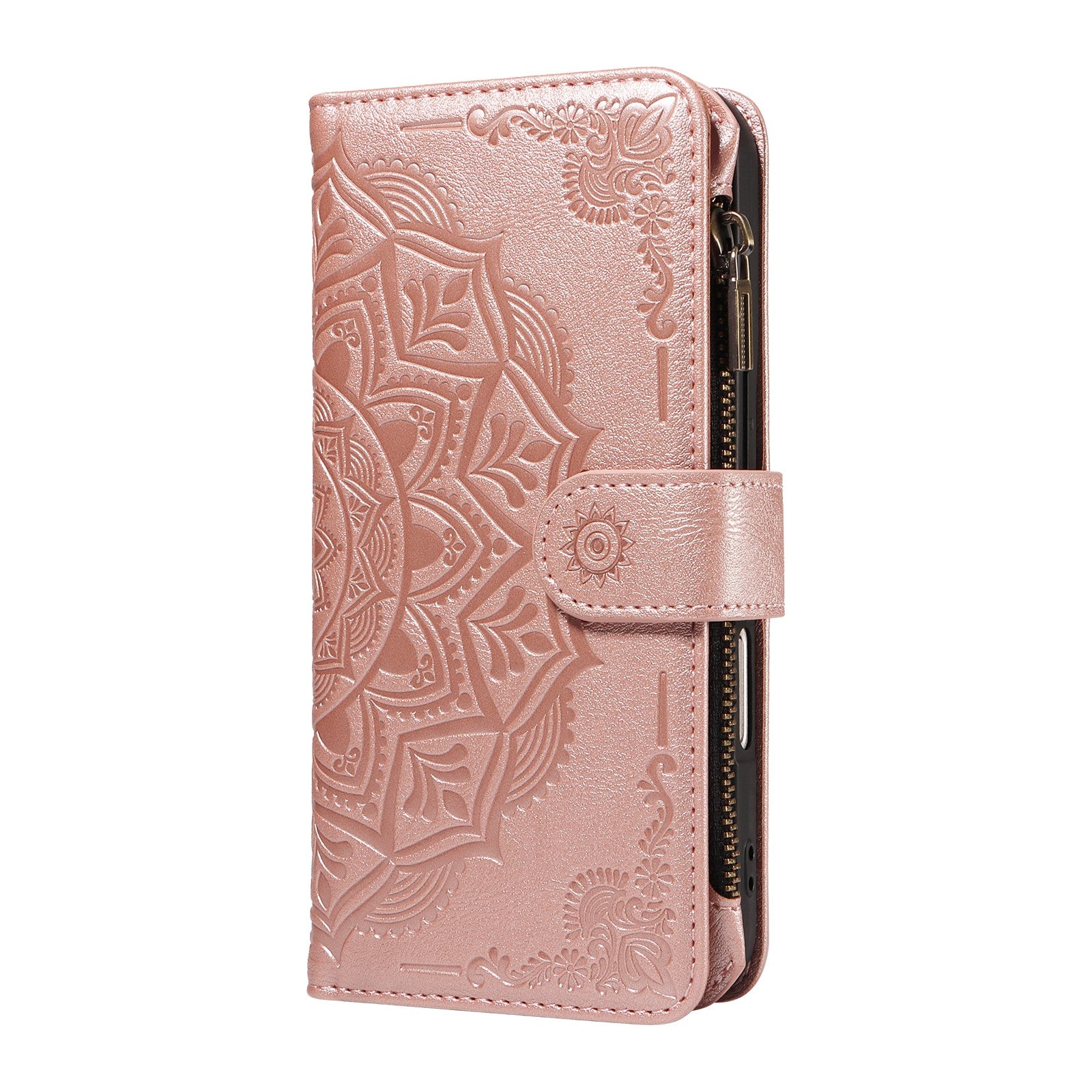 iPhone 17e / 16e EIDERWOOD Flippdeksel med 9 Kortholdere - Glidelåslomme - RFDI-Blokkering - Stropp - Rose Gold