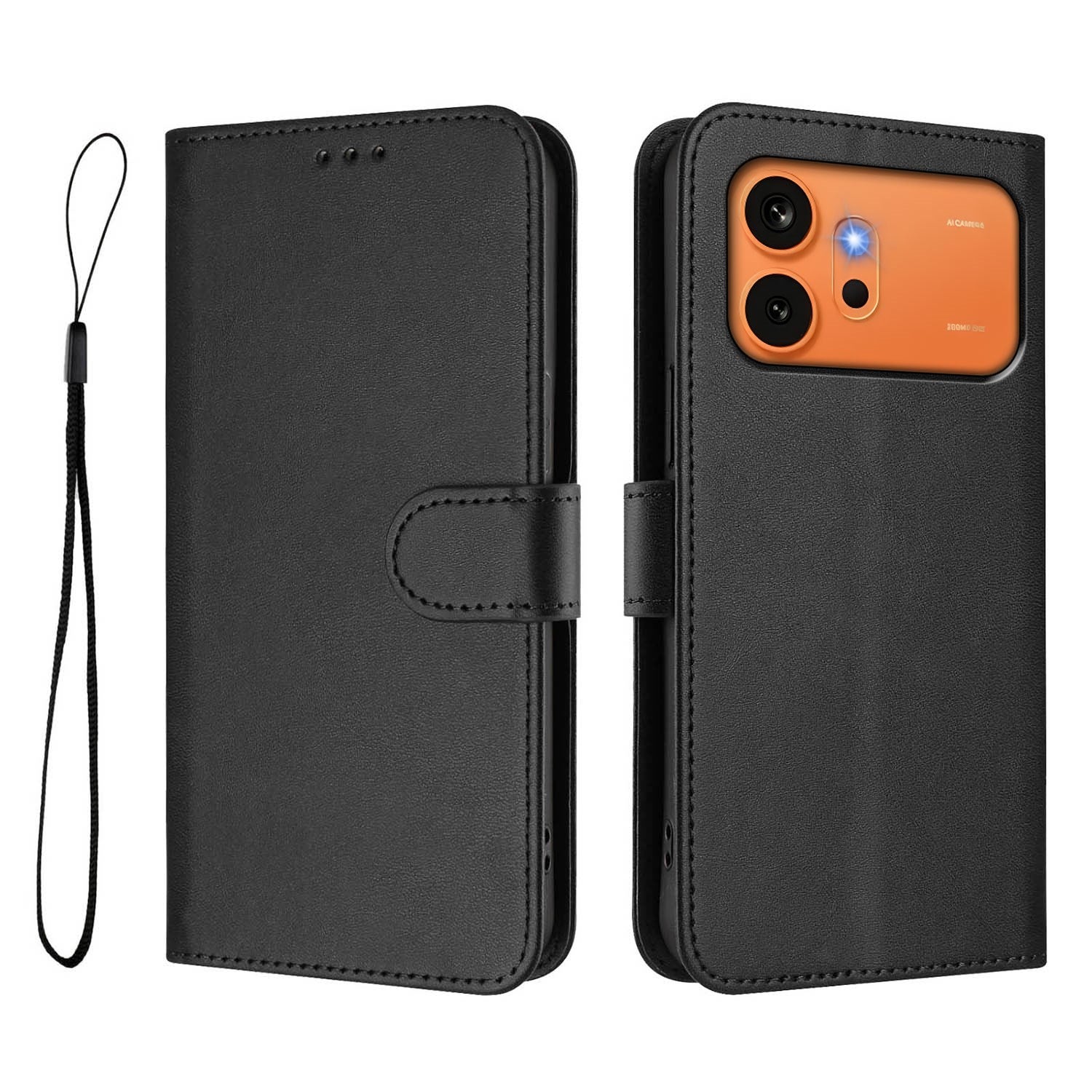 Honor 600 / 600 Pro EIDERWOOD Kunstskinn Flip Deksel m. Stropp - Svart