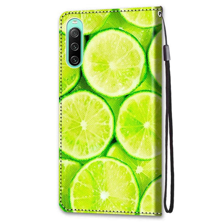 Sony Xperia 10 IV Kunstskinn Flip Deksel med Lommebok og Stropp - Lime