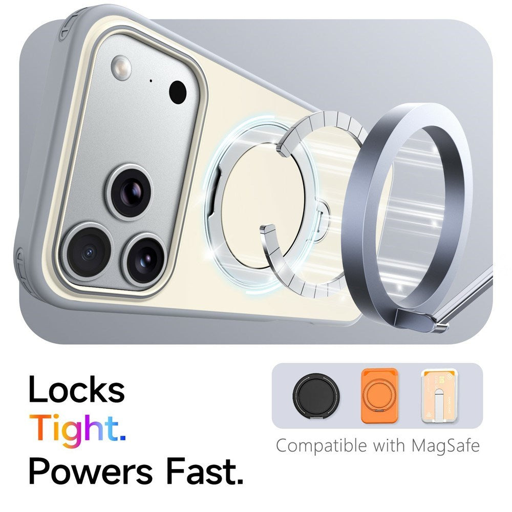 iPhone 18 Pro / 17 Pro EIDERWOOD Hybrid Plast Deksel m. Roterende Kickstand - MagSafe Kompatibel - Hvit