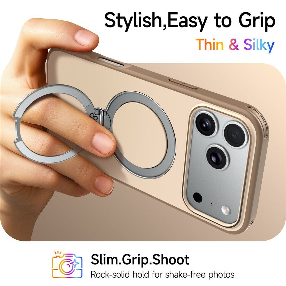 iPhone 18 Pro / 17 Pro EIDERWOOD Hybrid Plast Deksel m. Roterende Kickstand - MagSafe Kompatibel - Beige