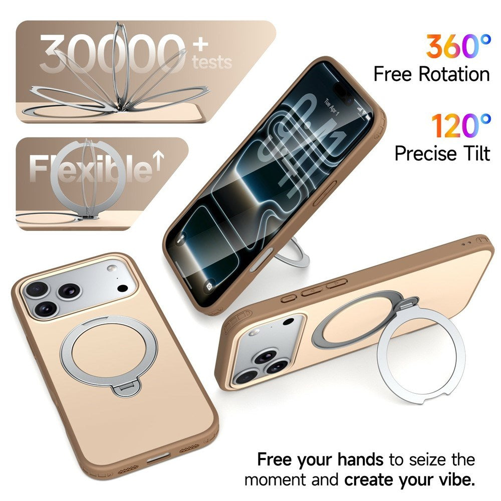 iPhone 18 Pro / 17 Pro EIDERWOOD Hybrid Plast Deksel m. Roterende Kickstand - MagSafe Kompatibel - Beige