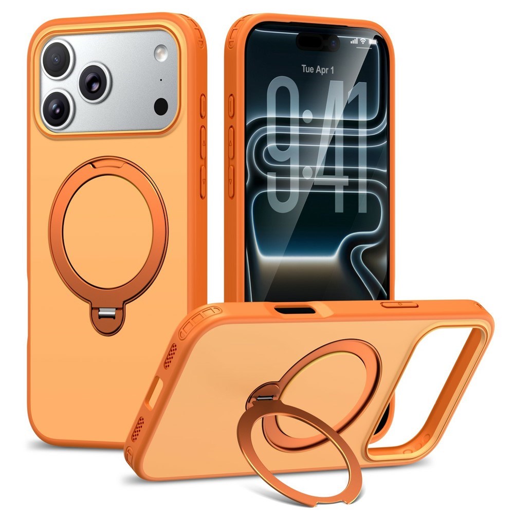 iPhone 18 Pro Max / 17 Pro Max EIDERWOOD Hybrid Plast Deksel m. Roterende Kickstand - MagSafe Kompatibel - Oransje