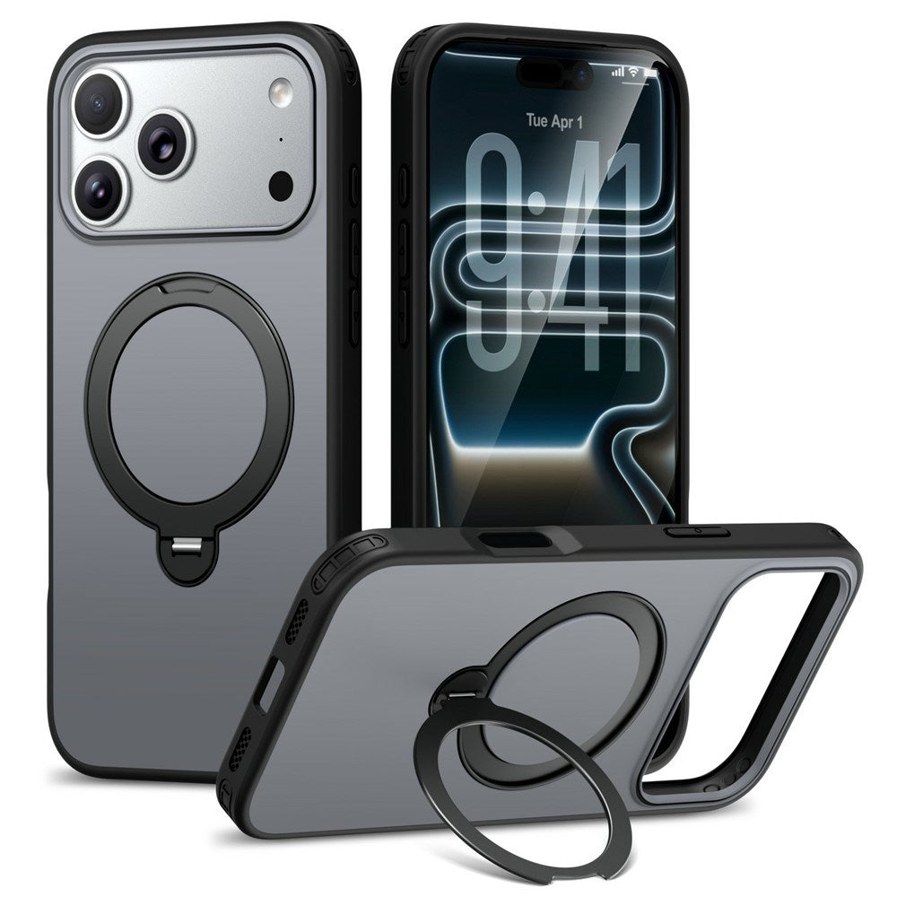 iPhone 18 Pro Max / 17 Pro Max EIDERWOOD Hybrid Plast Deksel m. Roterende Kickstand - MagSafe Kompatibel - Svart
