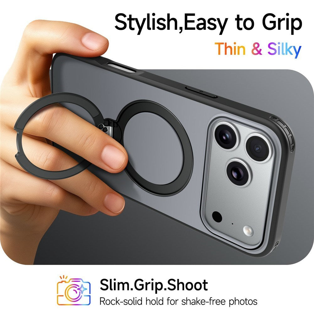 iPhone 18 Pro Max / 17 Pro Max EIDERWOOD Hybrid Plast Deksel m. Roterende Kickstand - MagSafe Kompatibel - Svart