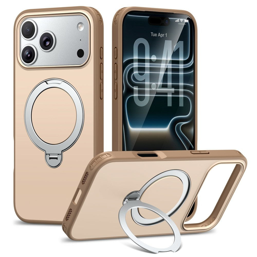 iPhone 18 Pro Max / 17 Pro Max EIDERWOOD Hybrid Plast Deksel m. Roterende Kickstand - MagSafe Kompatibel - Beige