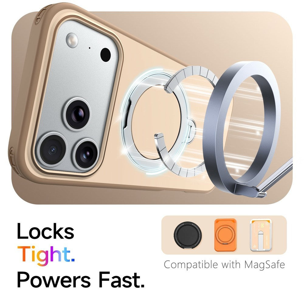 iPhone 18 Pro Max / 17 Pro Max EIDERWOOD Hybrid Plast Deksel m. Roterende Kickstand - MagSafe Kompatibel - Beige
