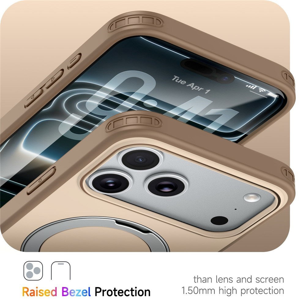 iPhone 18 Pro Max / 17 Pro Max EIDERWOOD Hybrid Plast Deksel m. Roterende Kickstand - MagSafe Kompatibel - Beige