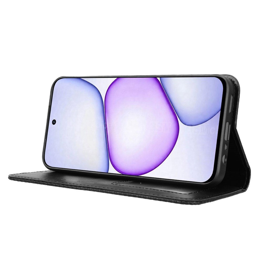Realme C100 EIDERWOOD Kunstskinn Flip Deksel m. Kortlomme & Stativfunksjon - Svart