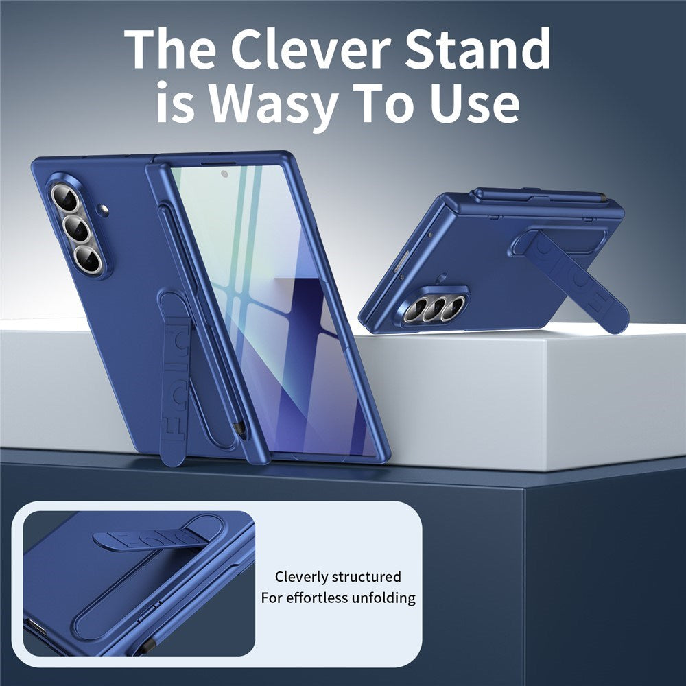 Samsung Galaxy Z Fold8 Hard Plast Deksel m. Skjermbeskytter & Støttefunksjon - Mørkeblå