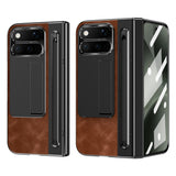 Google Pixel 11 Pro Fold EIDERWOOD Kunstskinndeksel med Herdet Glass – Brun / Svart
