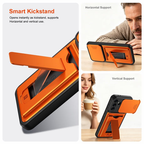 Samsung Galaxy A27 EIDERWOOD Hybrid Håndverker Deksel m. Kortholder & Cam Slider - Oransje