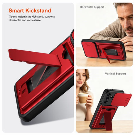 Samsung Galaxy A27 EIDERWOOD Hybrid Håndverker Deksel m. Kortholder & Cam Slider - Rød