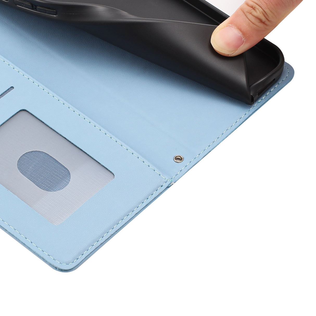 iPhone 16 Pro Flippdeksel med 3D-Katteører - Kortholder & Stativfunksjon - Blå