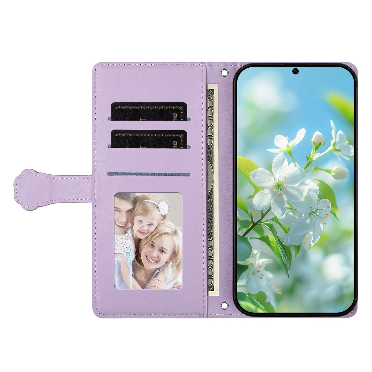 iPhone 16 Flippdeksel med 3D-Katteører - Kortholder & Stativfunksjon - Lilla