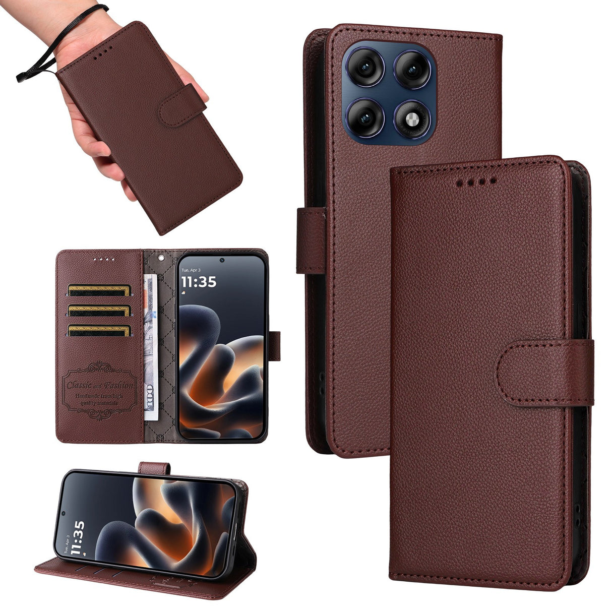 Motorola Edge 70 Pro EIDERWOOD Kunstskinn Flip Deksel m. Stropp - Brun