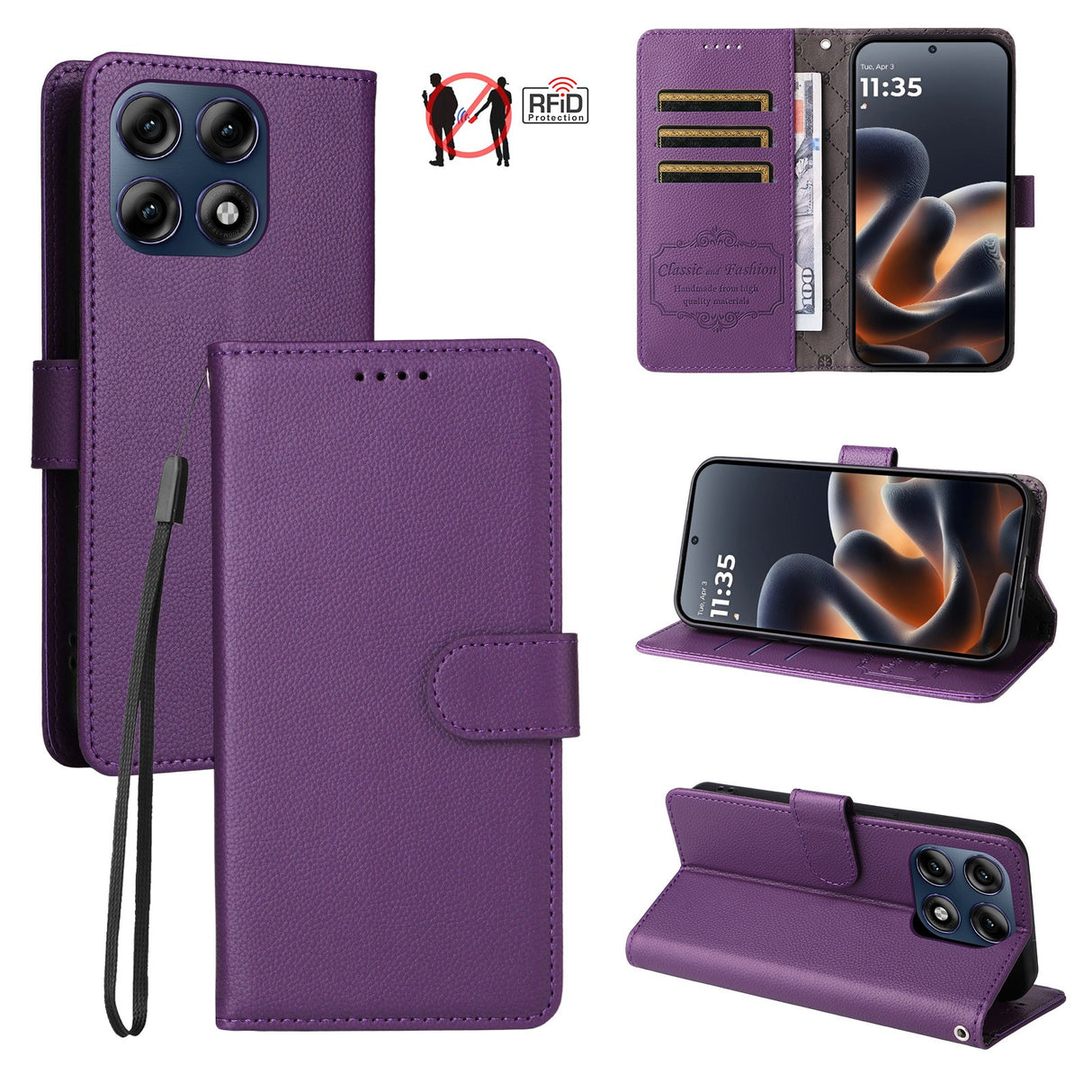 Motorola Edge 70 Pro EIDERWOOD Kunstskinn Flip Deksel m. Stropp - Lilla