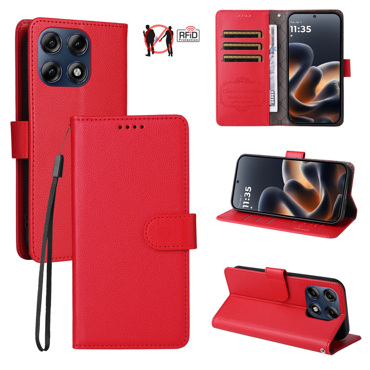 Motorola Edge 70 Pro EIDERWOOD Kunstskinn Flip Deksel m. Stropp - Rød