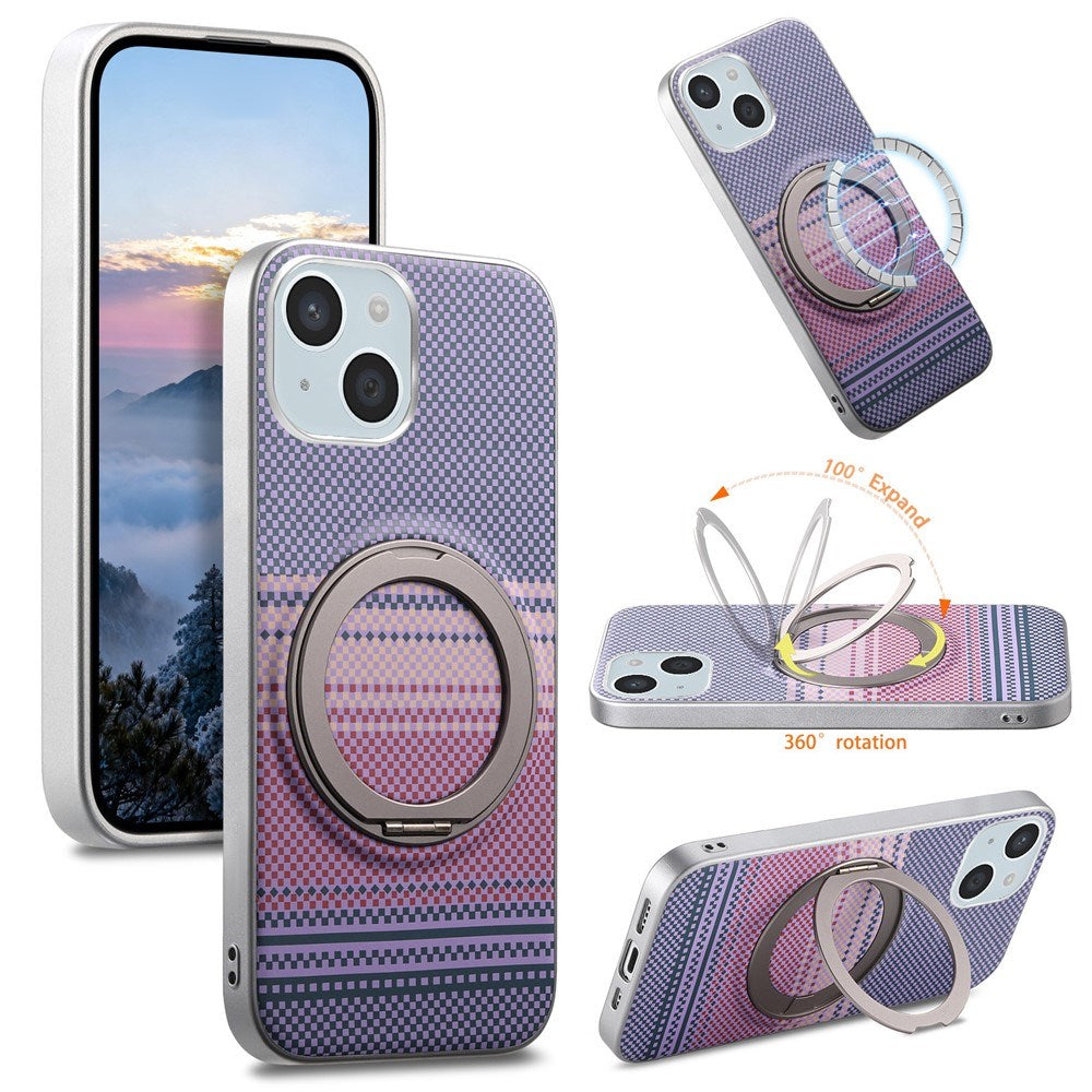 iPhone 14 / 13 EIDERWOOD Hybrid Plast Gradient Deksel m. Roterende Kickstand - MagSafe Kompatibel - Lilla