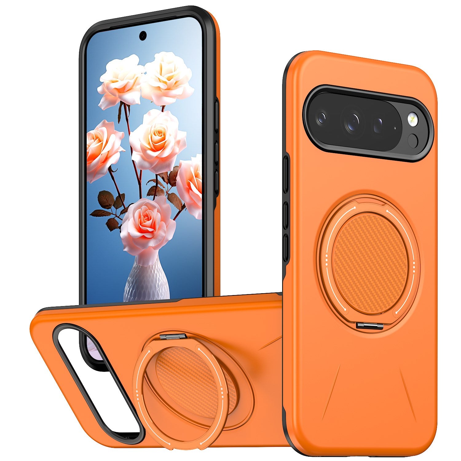Google Pixel 11 / 11 Pro EIDERWOOD Hybrid Plast Deksel med Roterende Kickstand - MagSafe Kompatibel - Oransje