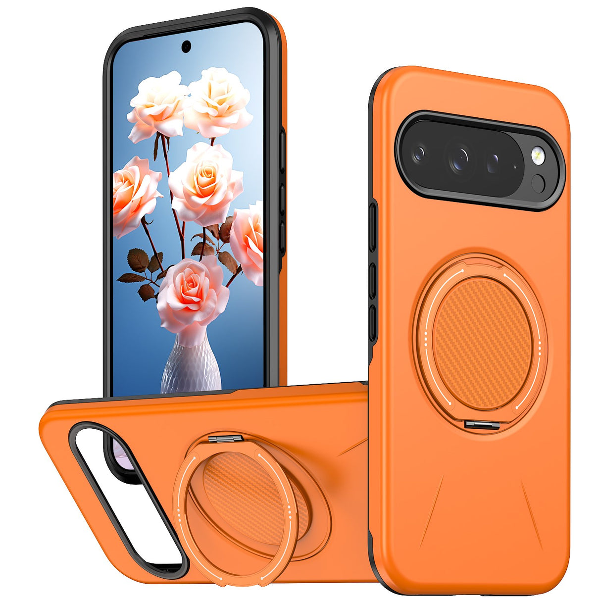 Google Pixel 11 / 11 Pro EIDERWOOD Hybrid Plast Deksel med Roterende Kickstand - MagSafe Kompatibel - Oransje