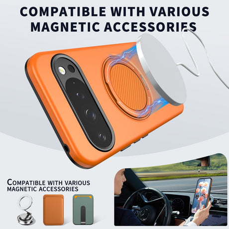 Google Pixel 11 / 11 Pro EIDERWOOD Hybrid Plast Deksel med Roterende Kickstand - MagSafe Kompatibel - Oransje