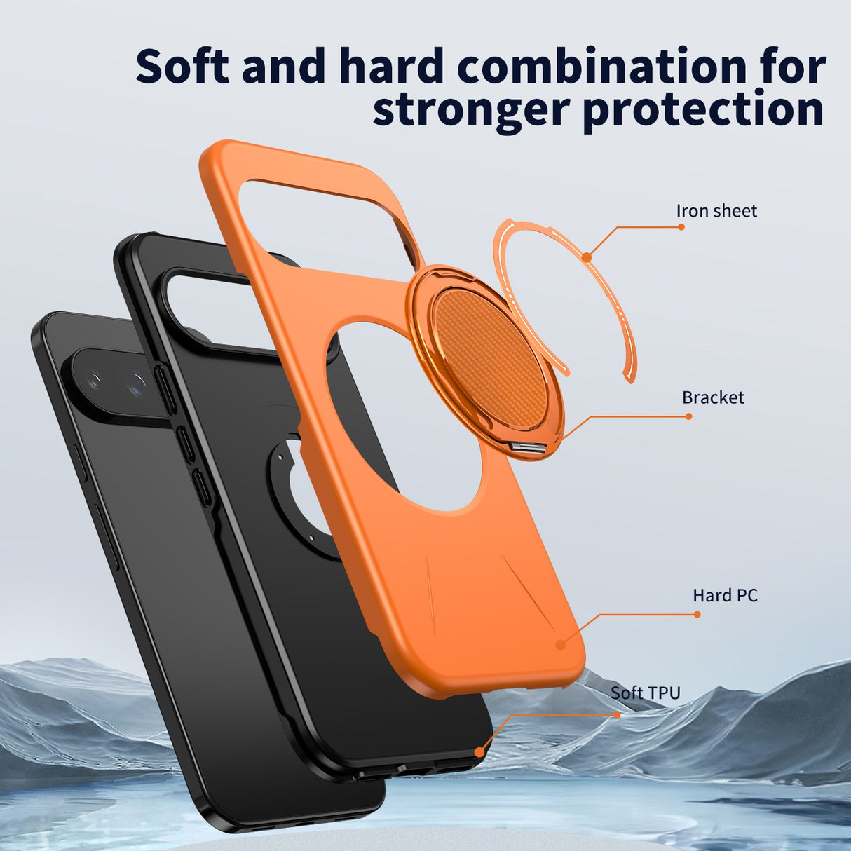 Google Pixel 11 / 11 Pro EIDERWOOD Hybrid Plast Deksel med Roterende Kickstand - MagSafe Kompatibel - Oransje