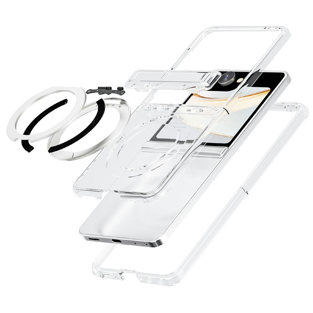 Samsung Galaxy Z Flip8 EIDERWOOD Hybrid Deksel med Roterbar Støtte - Gjennomsiktig