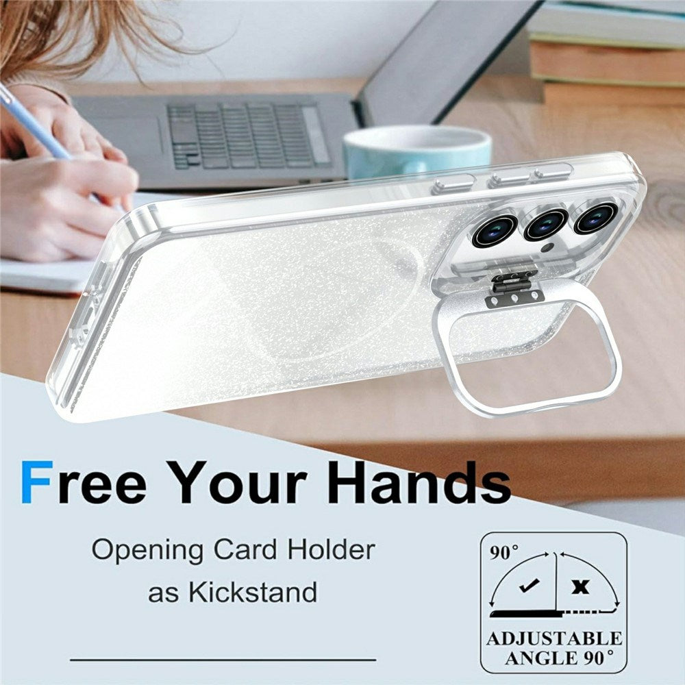 Samsung Galaxy S26 FE EIDERWOOD Hybrid Deksel med Glitter & Kamerastativ - Gjennomsiktig / Hvit