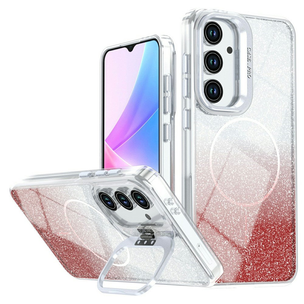 Samsung Galaxy S26 FE EIDERWOOD Hybrid Deksel med Glitter & Kamerastativ - Gjennomsiktig / Oransje
