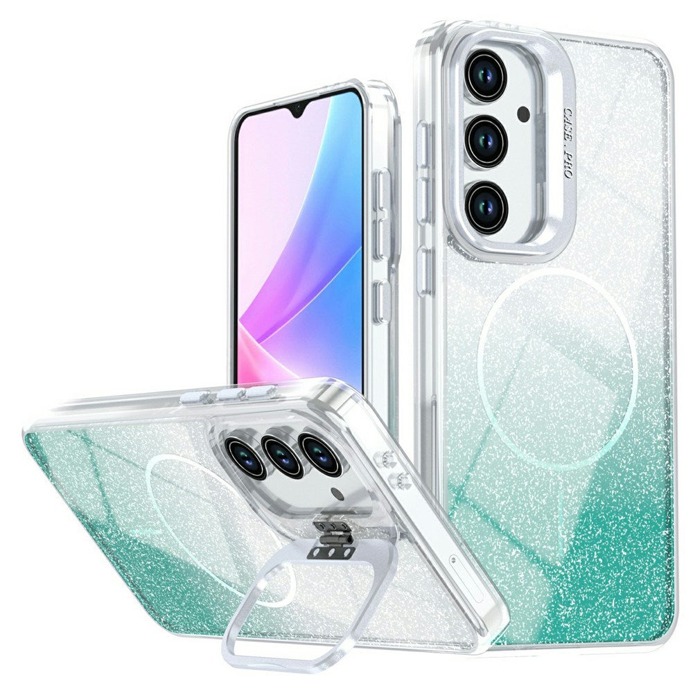 Samsung Galaxy S26 FE EIDERWOOD Hybrid Deksel med Glitter & Kamerastativ - Gjennomsiktig / Grønn