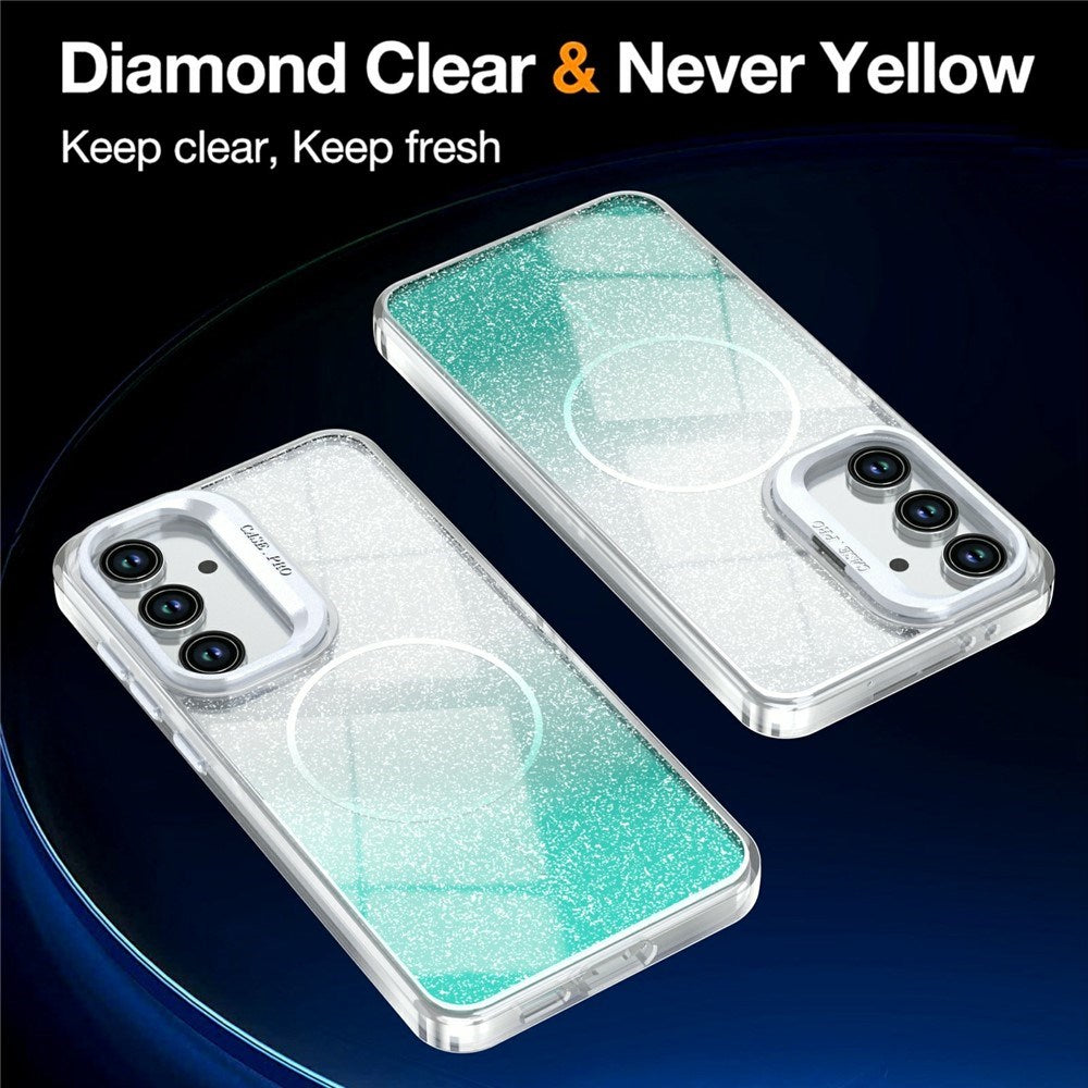 Samsung Galaxy S26 FE EIDERWOOD Hybrid Deksel med Glitter & Kamerastativ - Gjennomsiktig / Grønn