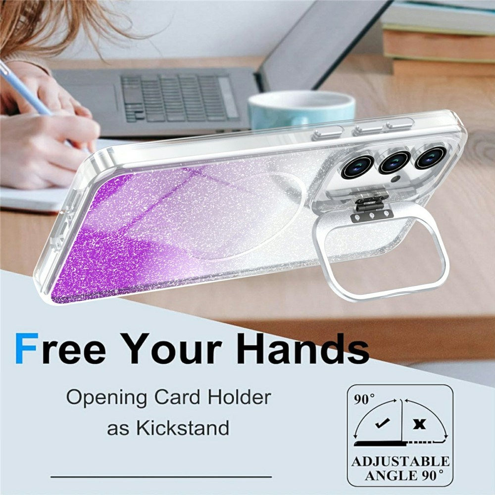 Samsung Galaxy S26 FE EIDERWOOD Hybrid Deksel med Glitter & Kamerastativ - Gjennomsiktig / Lilla