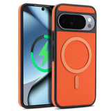 Google Pixel 11 / 11 Pro EIDERWOOD Deksel med Karbonstruktur – MagSafe Kompatibel – Oransje