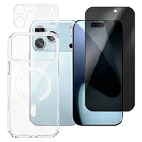 iPhone 18 Pro Max - 360° Beskyttelsessett m. Privacy Skjermbeskyttelse | MagSafe Deksel| Kameralinsebeskyttelse - Gjennomsiktig / Svart