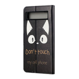 Google Pixel 7A Kunstskinn Deksel med Lommebok og Stativfunksjon - "Don't Touch My Cell Phone"