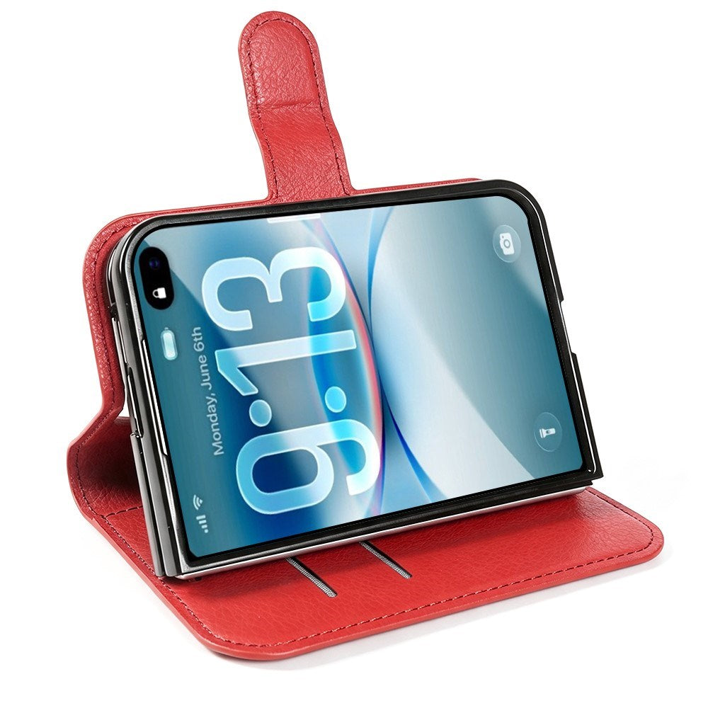 iPhone Fold EIDERWOOD Kunstskinn Flip Deksel m. Kortholder & Ståfunksjon - Rød