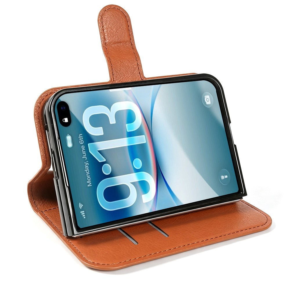 iPhone Fold EIDERWOOD Kunstskinn Flip Deksel m. Kortholder & Ståfunksjon - Brun