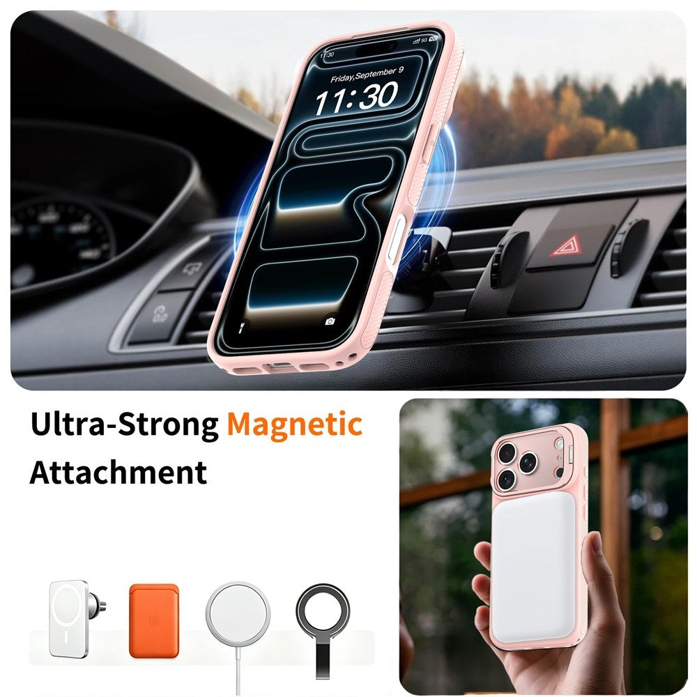 iPhone 18 Pro Max / 17 Pro Max Hybrid Plast Deksel m. Støtabsorberende Kanter & Kickstand - MagSafe Kompatibel - Rosa