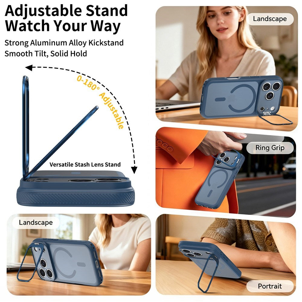 iPhone 18 Pro Max / 17 Pro Max Hybrid Plast Deksel m. Støtabsorberende Kanter & Kickstand - MagSafe Kompatibel - Blå