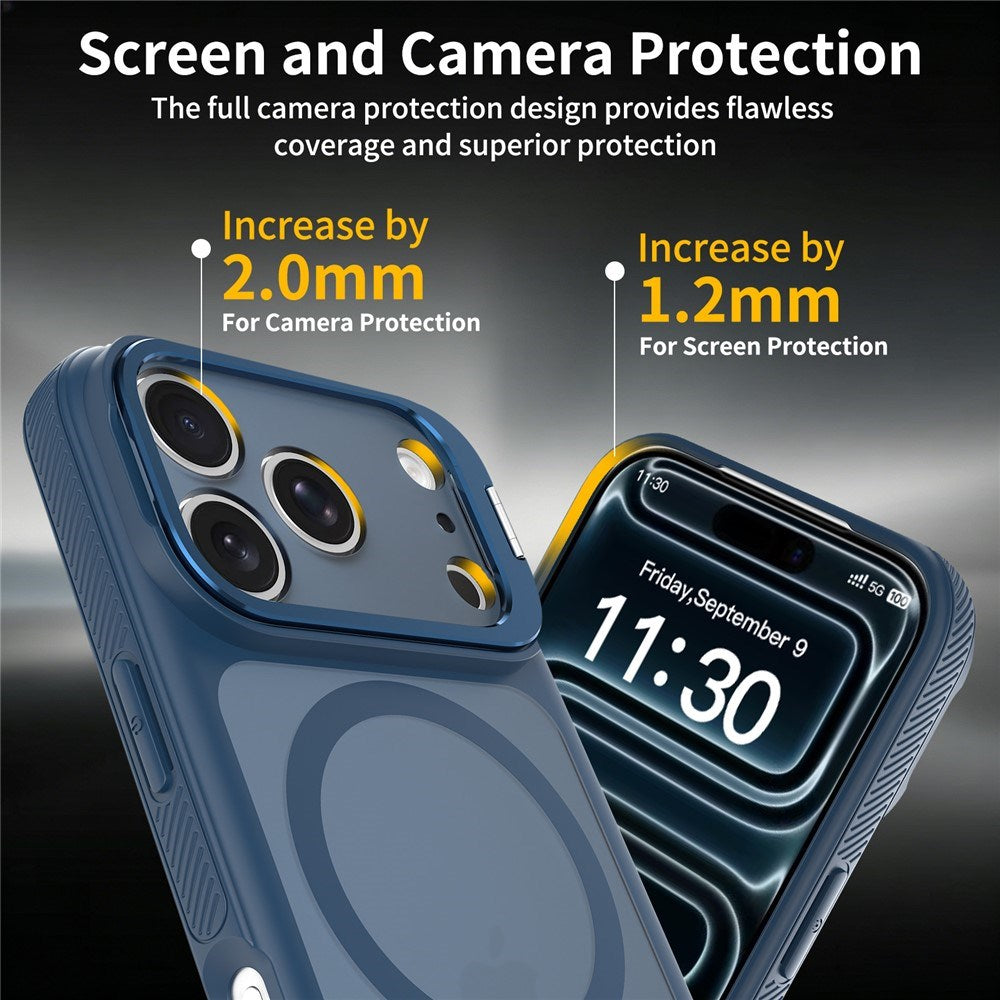 iPhone 18 Pro Max / 17 Pro Max Hybrid Plast Deksel m. Støtabsorberende Kanter & Kickstand - MagSafe Kompatibel - Blå