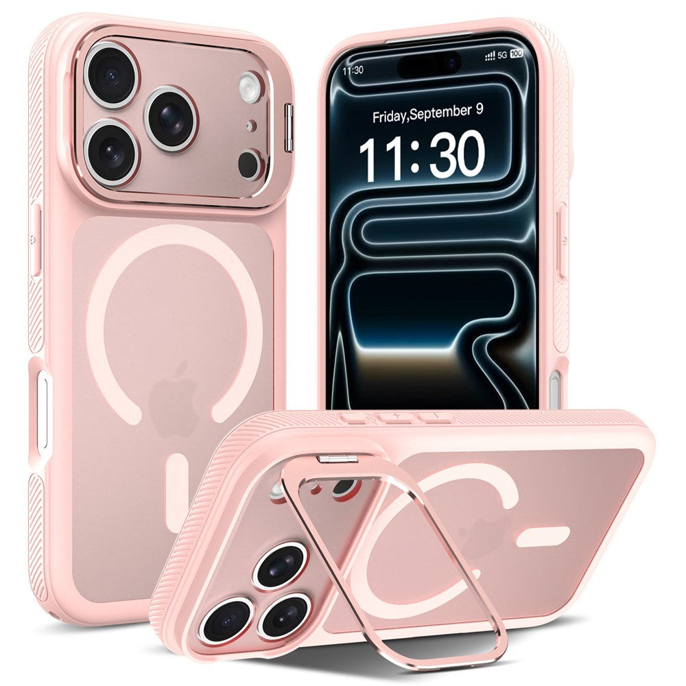 iPhone 18 Pro / 17 Pro Hybrid Plast Deksel m. Støtabsorberende Kanter & Kickstand - MagSafe Kompatibel - Rosa